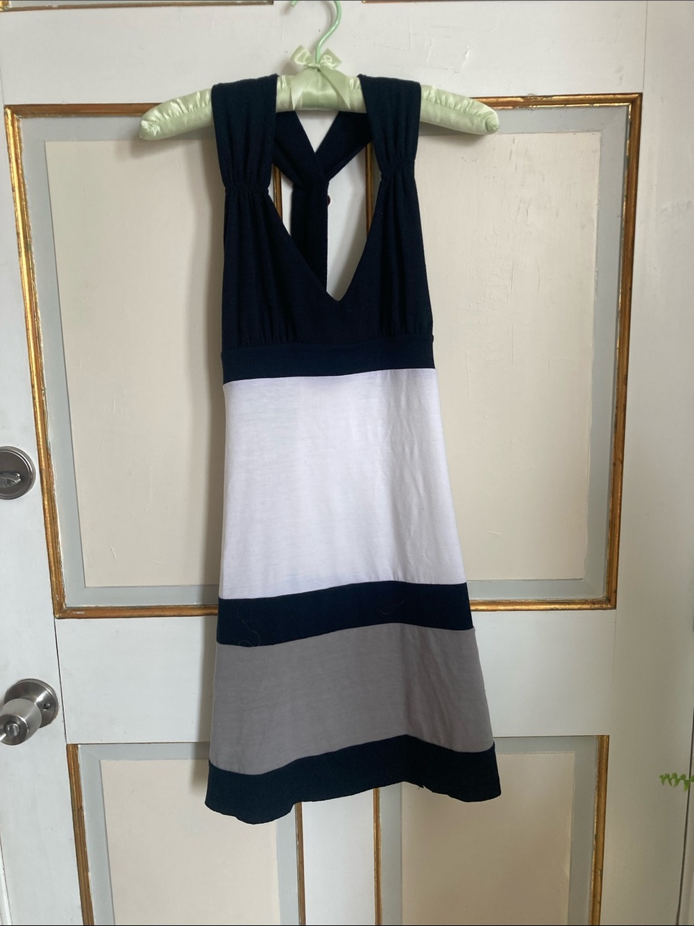 Poof! Navy, White & Gray One-Shoulder Colorblock Mini Dress